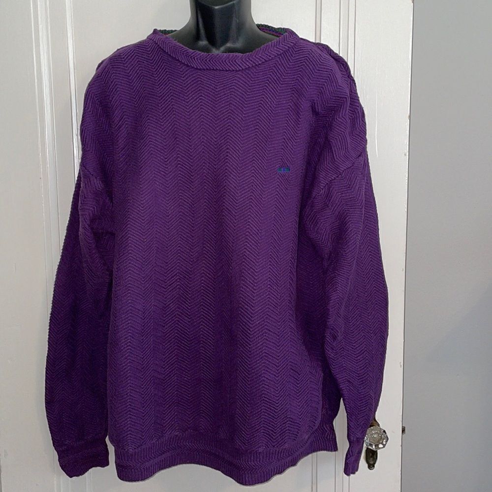 Vtg Alexander Julian Colours purple crew neck thick knit sweater